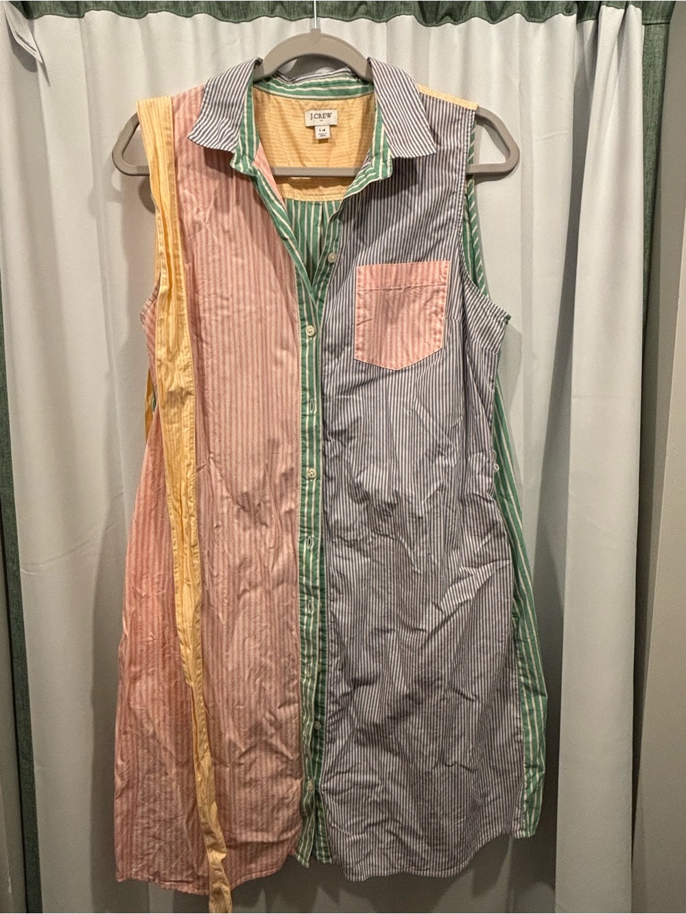 J. Crew Sleeveless Multi-Color Striped Shirt Dress - Pink/Yellow/Green/Blue